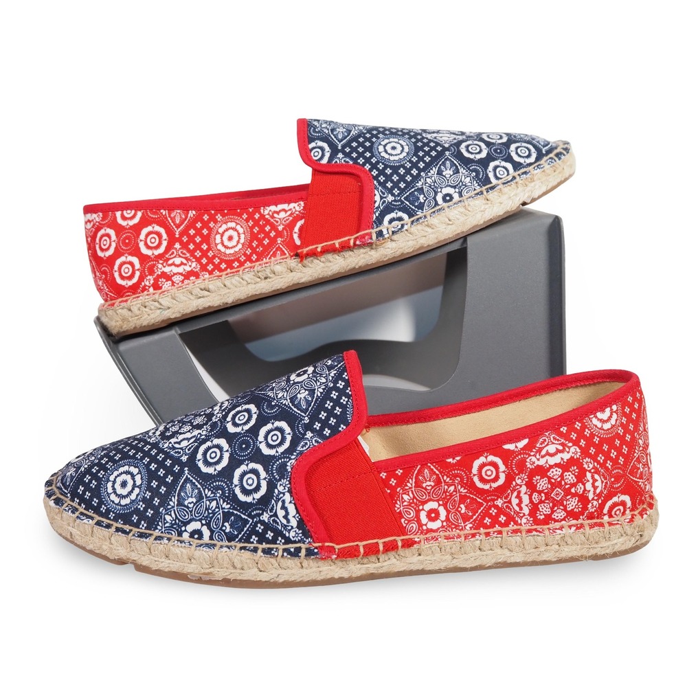 Talbots Izzy Bandana Print Slip-on Espadrille Flats Womens 8.5 Red Blue White